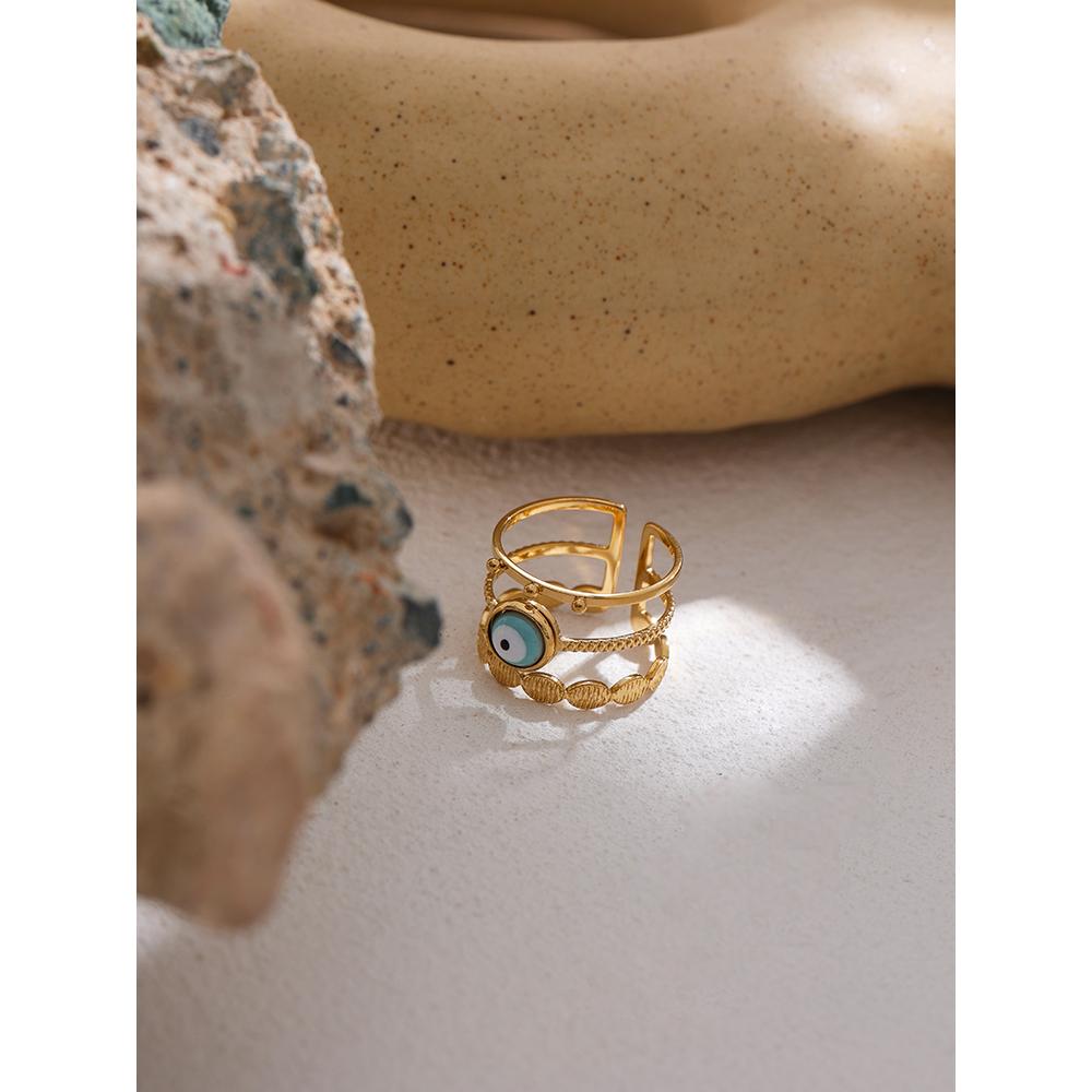 Yhpup Türkischer Teufelsauge Perlenring Neuer Edelstahl Goldener Verstellbarer Fingerring Schmuck für Frauen Bijoux Femme Geschenk