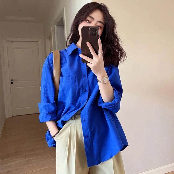lein blue shirt women s long-sleeved new casual loose shirt beautiful small shirt thin fashion top beautiful S синий