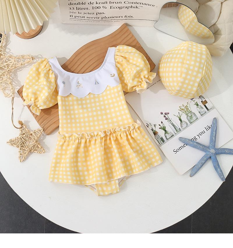 Costum de baie întreg cu carouri de desene animate pentru fetițe