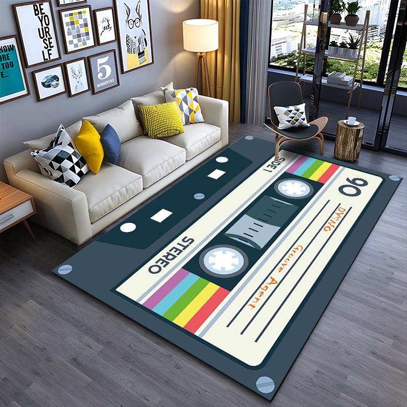 Retro Cassette Tape Design Rug Non-slip rug suitable for living room and bedroom sofas.