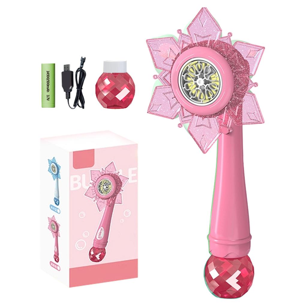 Automatic Bubble Machine Bubble Gun Electric Snowflake Bubble Blower Toy with 80ml Bubble Solution Rechargeable Battery Included for Kids Outdoor Play