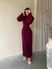 2026 Solid Color Elegant Long Sleeve Bodycon Dress - Waist-Hugging, Ruched, Sexy, High-End