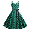 Women's Retro Style Dress With Double Suspenders And Polka Dot Printed Large Skirt