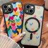 Colorful Love Heart Case For iPhone 16e 16 Pro 15 14 13 12 Pro Max 11 For Magsafe Wireless Charge Magnetic Matte Hard PC Cover