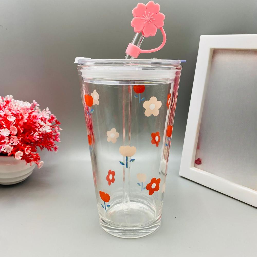 

Милые стеклянные стаканы с соломинкой, термостойкие стаканы для кофе, молока, воды с крышкой-соломинкой, стакан для сока, смузи, холодных напитков, соломинка, стакан для воды 1 шт. 401-500ml