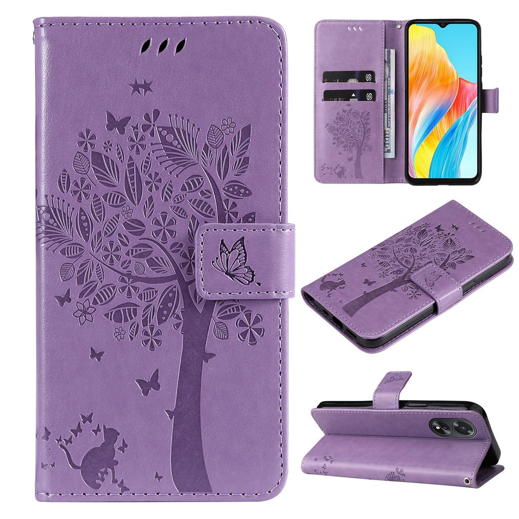 Emboss Cat Tree Cards Solt Wallet Case For OPPO A58 A38 A78 A98 A36 A76 A17 A96 A77 Realme 10 11 8i 9 Pro Plus C33 C53 5G Cover
