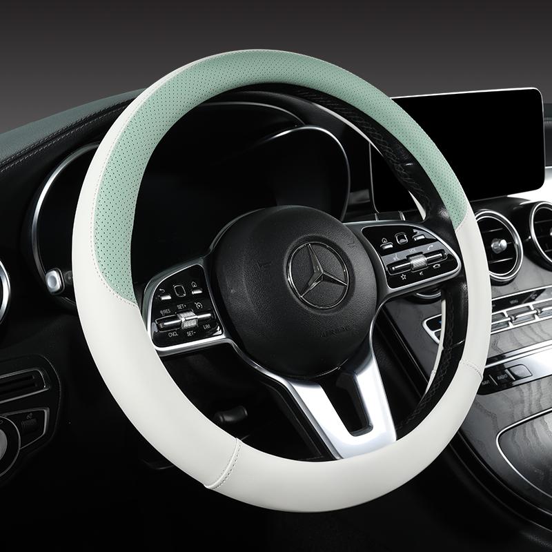 Perforated Nappa Leather Car Steering Wheel Cover Warm In Winter and Cool In Summer, Universal 15 Inch,  Anti-Slip, Odorless