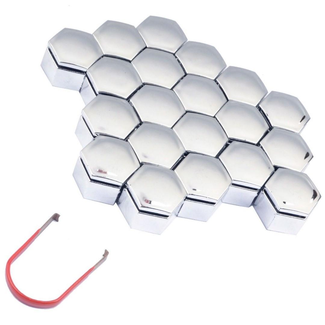 

pdtoweb 20x Хромированная крышка болта с шестигранной гайкой 22 мм для колес + универсальный инструмент для снятия