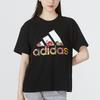 Adidas Large Logo Floral Print Sports Casual Round Neck Short Sleeve Drop Shoulder T-Shirt Women T-Shirt Black HN7754