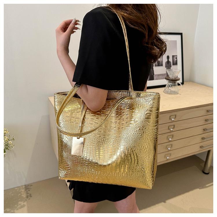 Crocodile Print Faux Leather Tote Bag for Women Large Capacity Shoulder Handbag