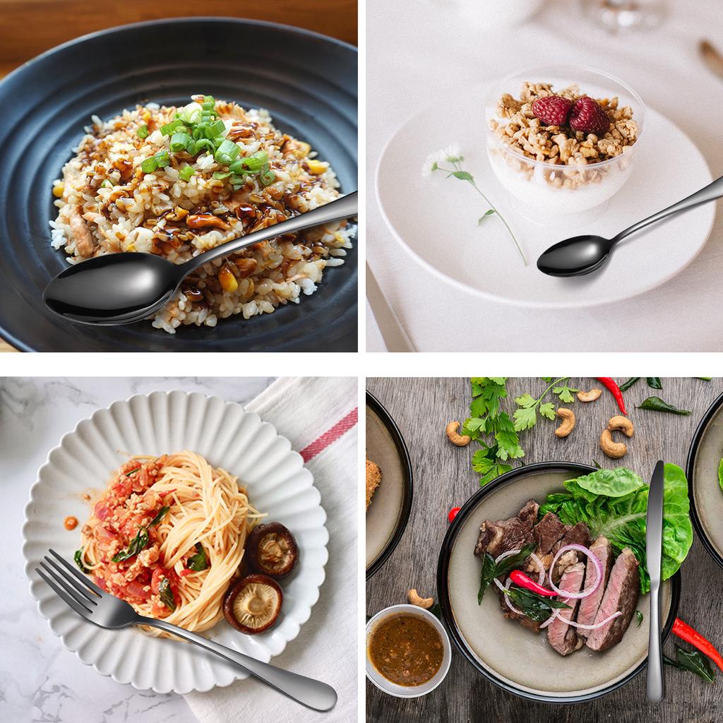 Stainless Steel Black Tableware Set of 60 Pieces Home Western Food Steak Knife Fork Spoon Hotel Supplies