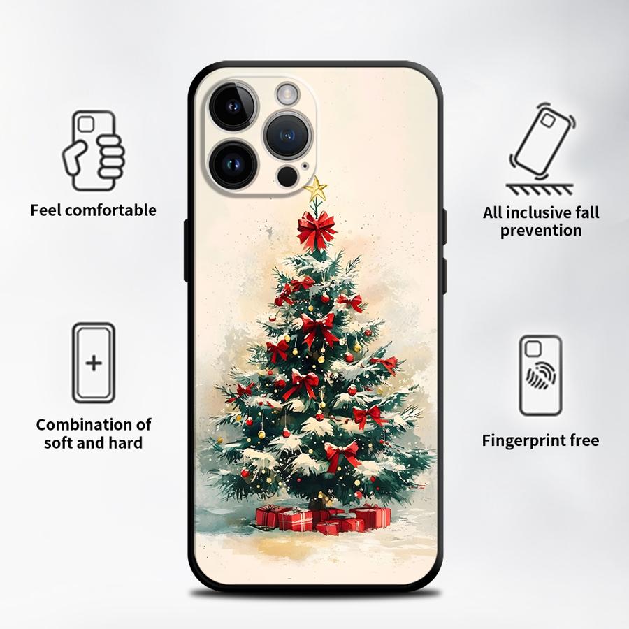Warm Christmas Style Gift Tree Art Print Phone Case for iPhone 17 16 15 14 13 12 11 Series Pro Max Plus Double Layer Protection