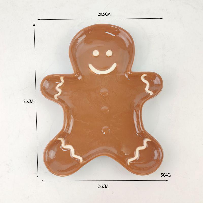 Ceramic Gingerbread Man Plate Heavy Dolomit Christmas Plate Hand-Painted 3D Christmas Tree Fruit Plate