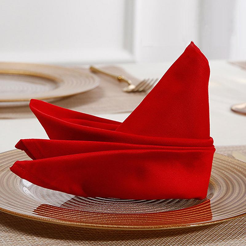 Square Red Wedding Napkin With Border Handmade Washable Table Cloth 100% Polyester Fabric Dinner Napkins for Party