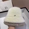 Autumn and Winter New Cotton Wool Blended Wool Pulling Basin Hat Women's Delicate Leaf Label Lamb Wool Warm Bucket Hat Tide