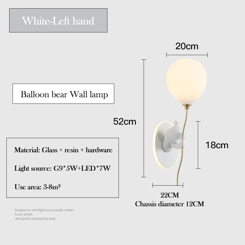 Children's Room LED Wall Light Pink Balloon Bear Wall Light Modern Warm Princess Room Nursery Girl Boy Bedroom Bedside Light