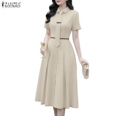 Damen lässiges Kurzarmkleid mit Umlegekragen