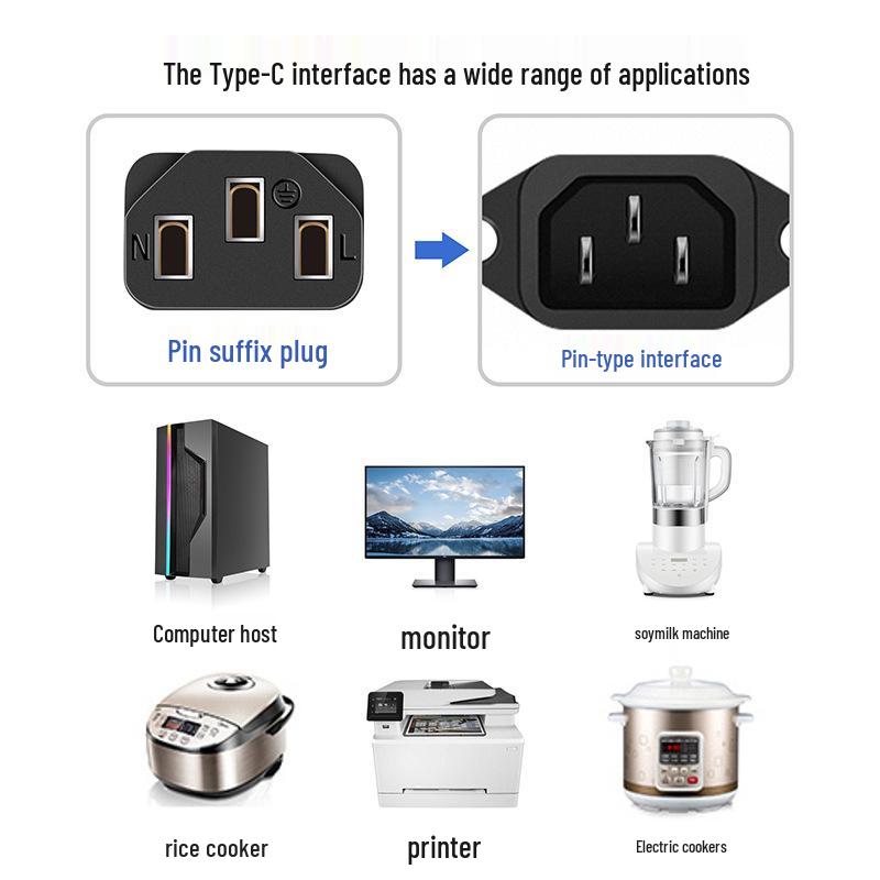 European Type C Three-Pin Power Cord for Computers and Rice Cookers