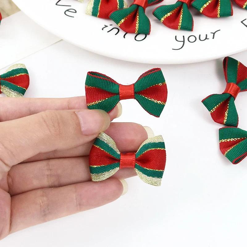 10Pcs Christmas Satin Ribbon Bows Handmade Diy Gift Wrapping Decor Bow Craft Merry Christmas Hair Accessory Xmas  Year