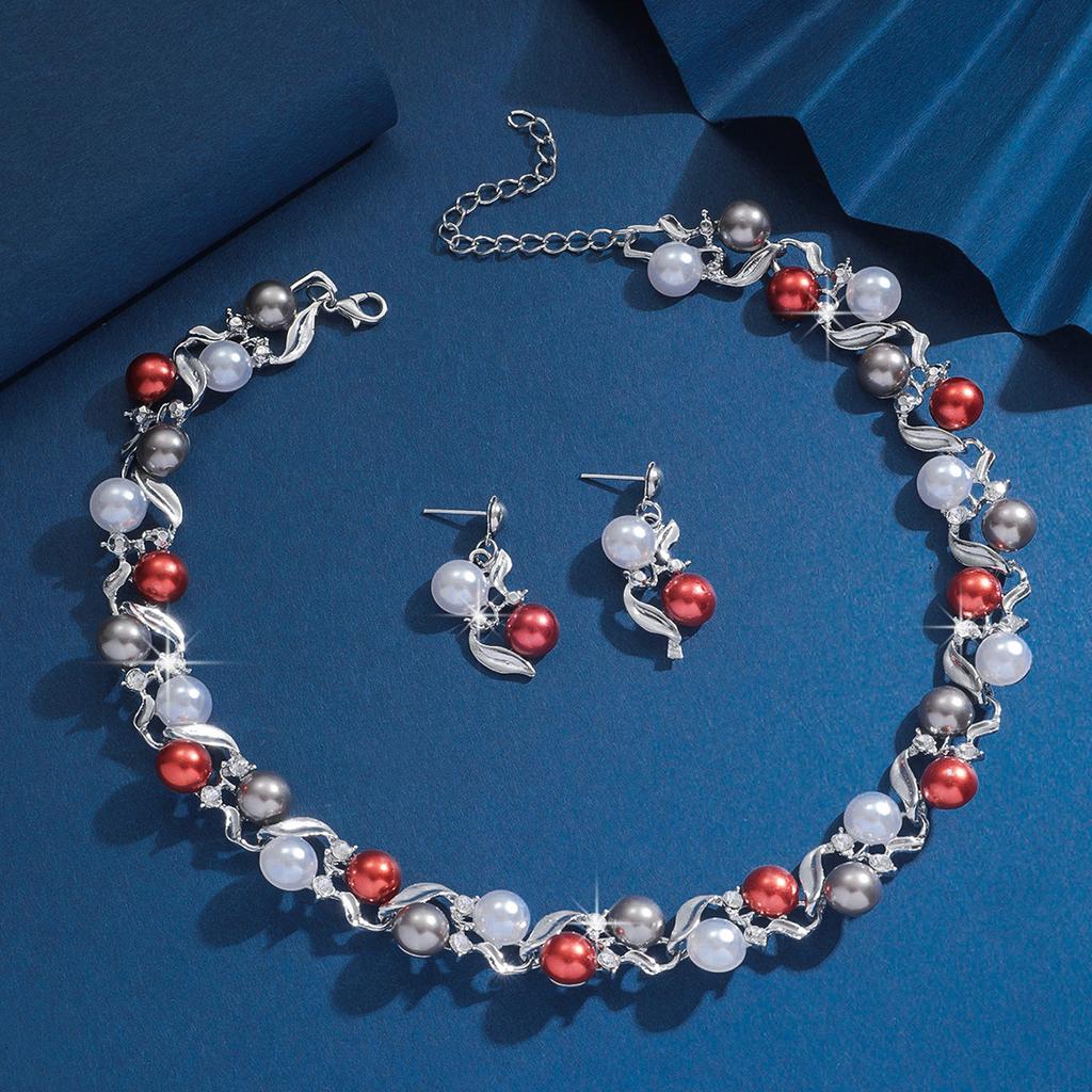 Pearl Necklace Earrings Bracelet Two-Piece Set Fashion Clavicle Pearl Jewelry Women'S Set