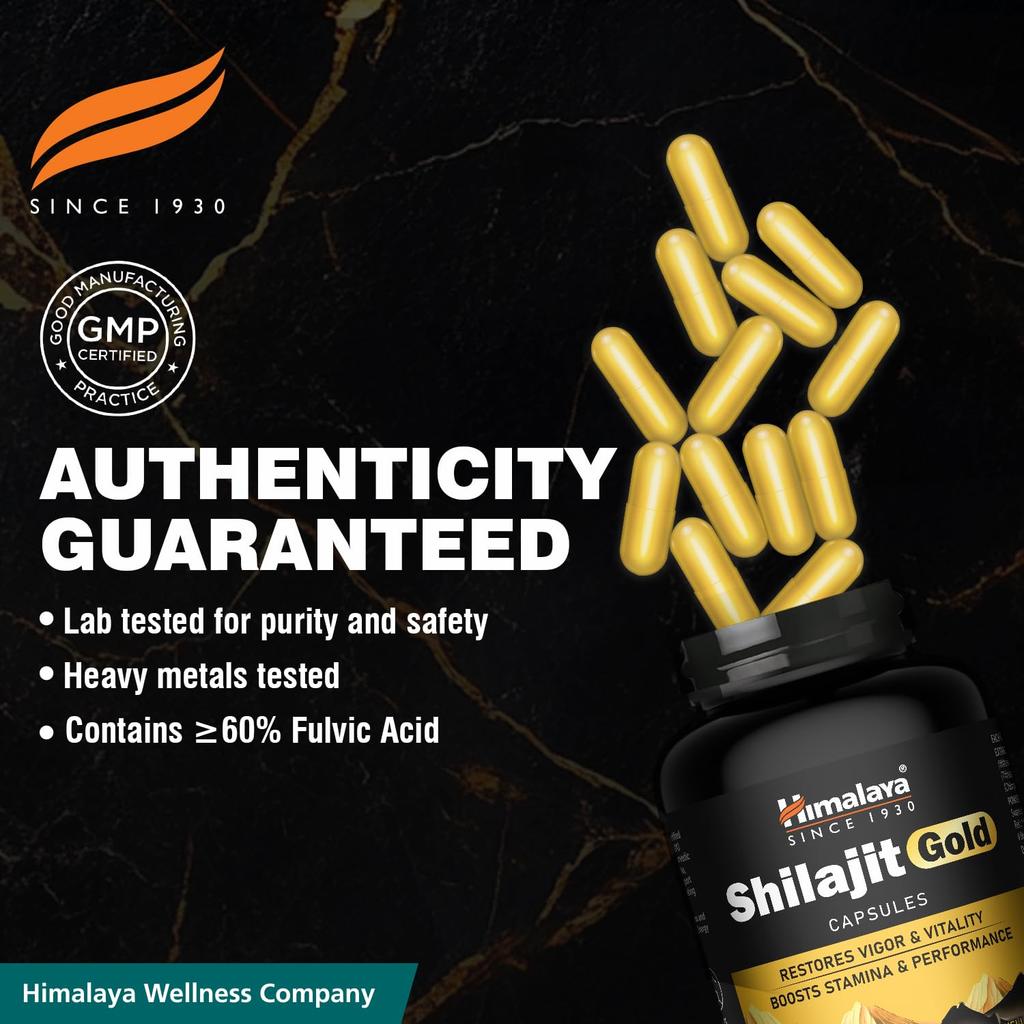 Himalaya Shilajit Gold Kapseln 100% Reines Himalaya Shilajit + 24K Gold, 20 Stück, Steigert Vitalität & Ausdauer