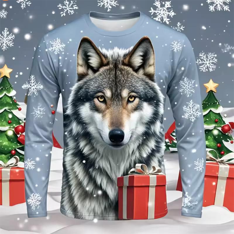 Fashion Wolf Graphic T Shirts Harajuku Animal 3D Printed Long Sleeve T Shirt For Men Clothes Spring And Autumn Unisex Streetwear