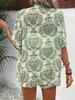 Elegant Vacation Print Two-Piece Set: Tie-Up Top & High-Waisted Shorts