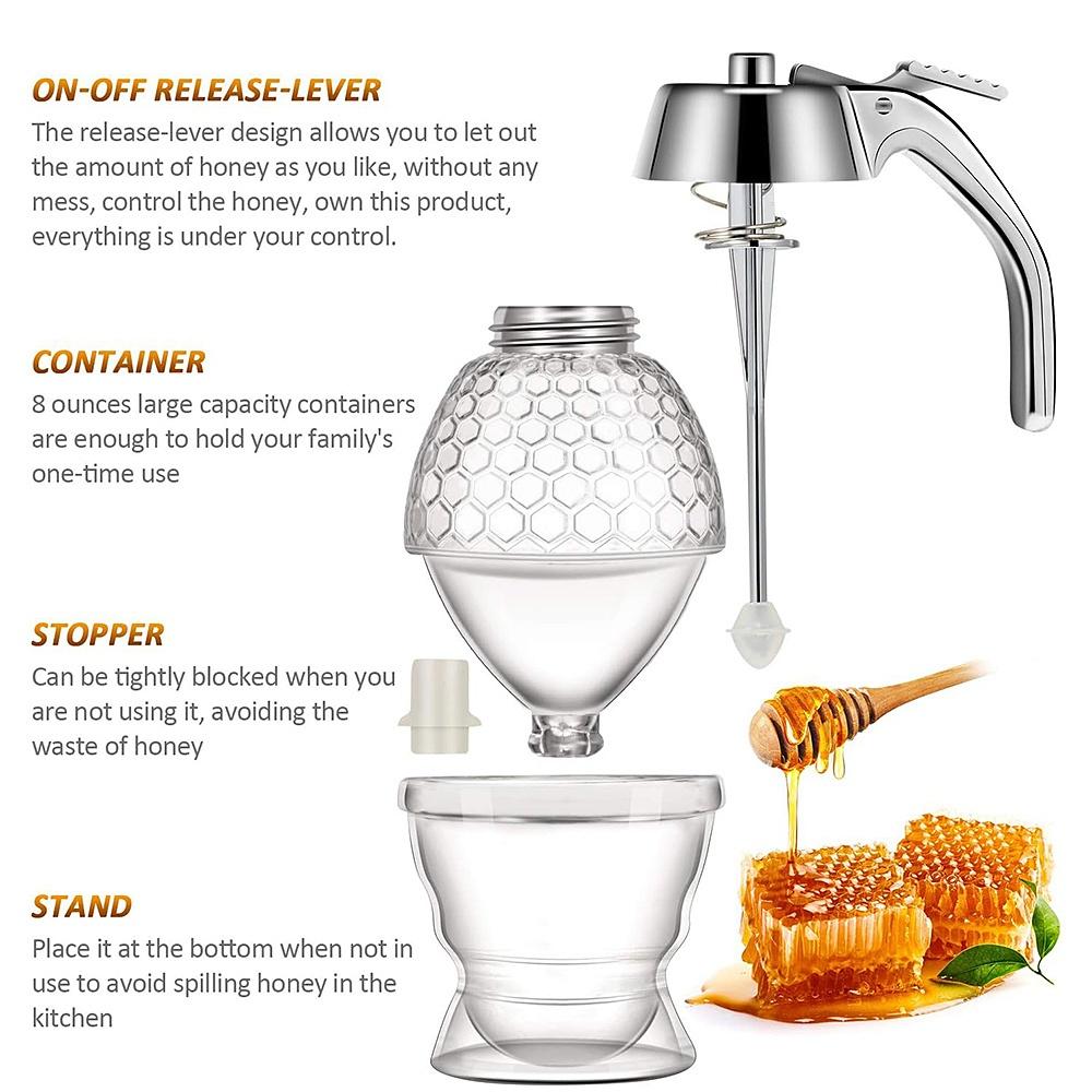 1pack Honey Dispenser No Drip Acrylic with Stand Honey Container Coffee Syrup Dispenser Honey Jar Container Kitchen Accessories