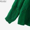 ZANZEA Autumn Women V Neck Long Sleeve Hollow Out Casual Knitted Sweaters Jumpers