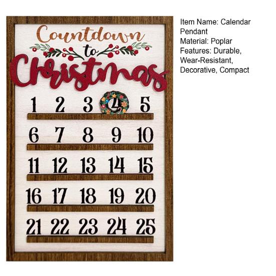 Artistic Window Decoration Wooden Christmas Countdown Calendar, 25 Days Advent Calendar Sign with Natural Poplar Wood Craft Movable Wreath Marker,