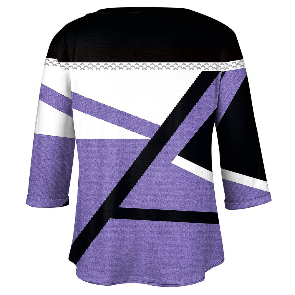 Maglione da donna alla moda casual con maniche a tre quarti e scollo a V stampato, manica 4/3