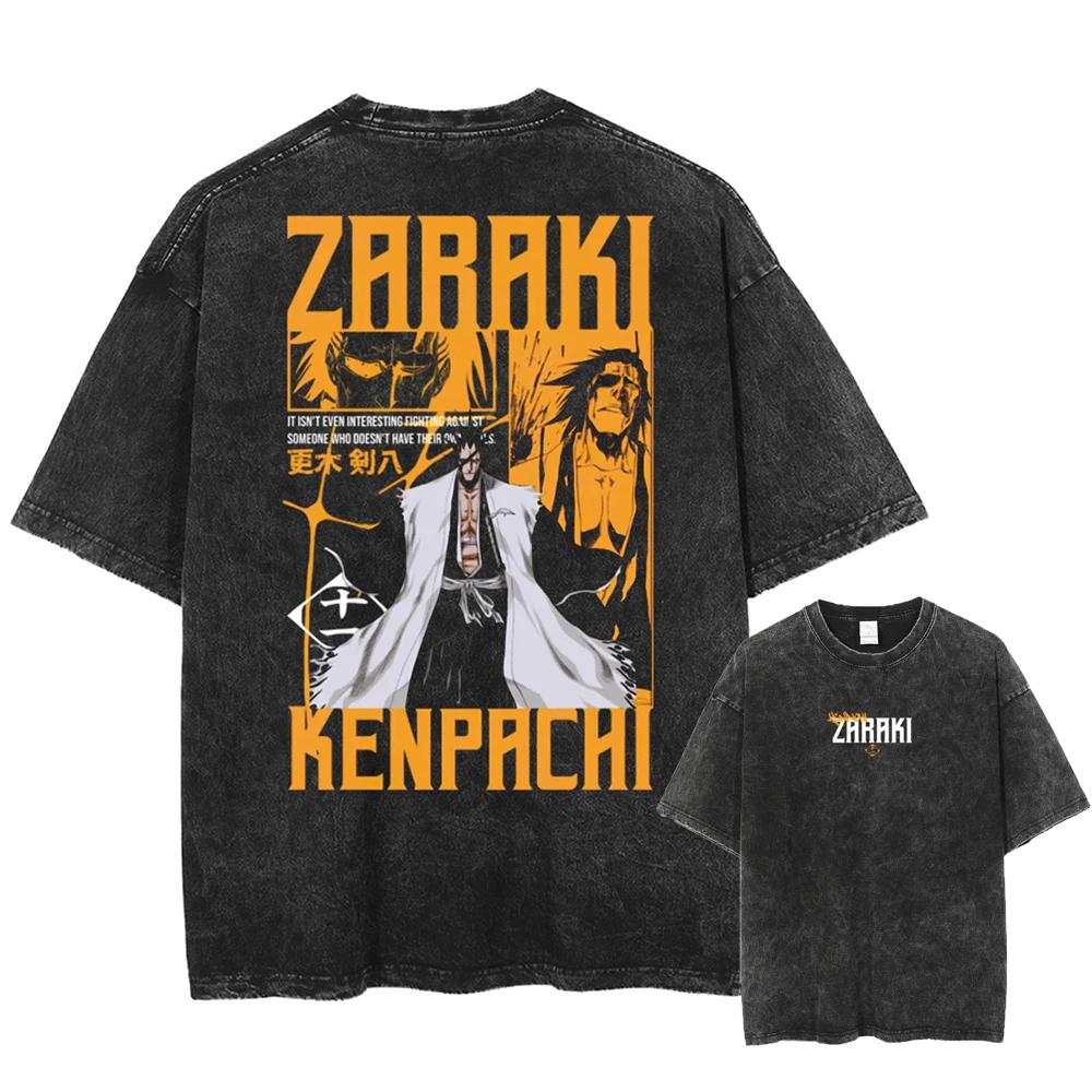 

BLEACH Манга Графическая футболка Зараки Кенпачи Принт Футболка Винтажная Стирка Уличная одежда Мужская Женская Одежда Чистый Хлопок Свободные Футболки L