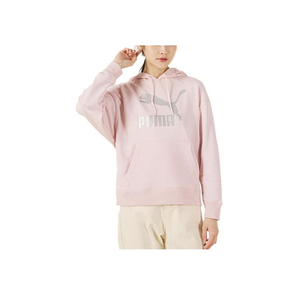 Puma Large Logo Sport Casual Hoodie Women Tops Pink 535337-16