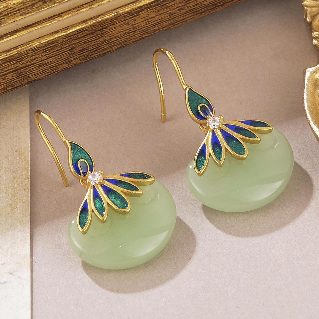 Trendy Chinese-Style Zircon Enamel Earrings for Women — Versatile High-End Summer Ear Hooks