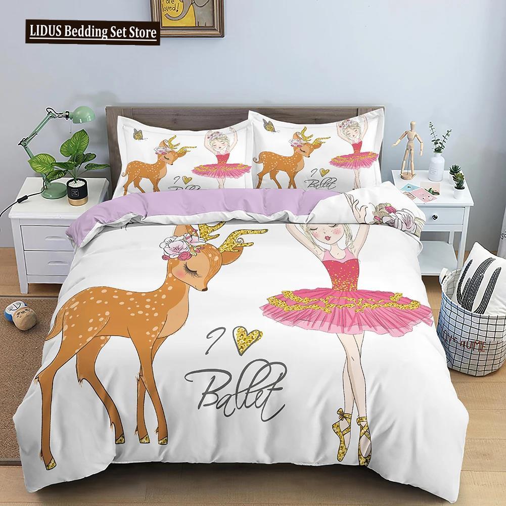 Cartoon Bedding Set For Kids Children Crib Danceing Girl Duvet Cover Set & Pillowcase Edredones Niños Princess Quilt Cover