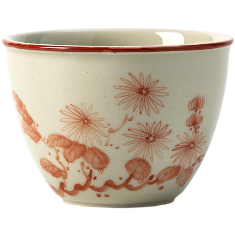 Grasswood Gray Glaze Hand-painted Jar Cup Retro Style Elegant Tea Cup Chinese Small Tea Cup Ceramic Kung Fu Tea Set