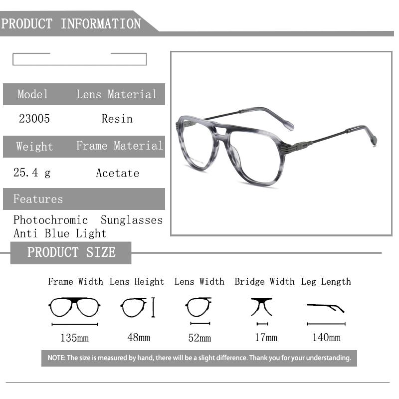 Pilot Double Beam Acetate Oversized Photochromic Anti Blue Ray Presbyopic Reading Glasses Custom 0~+600