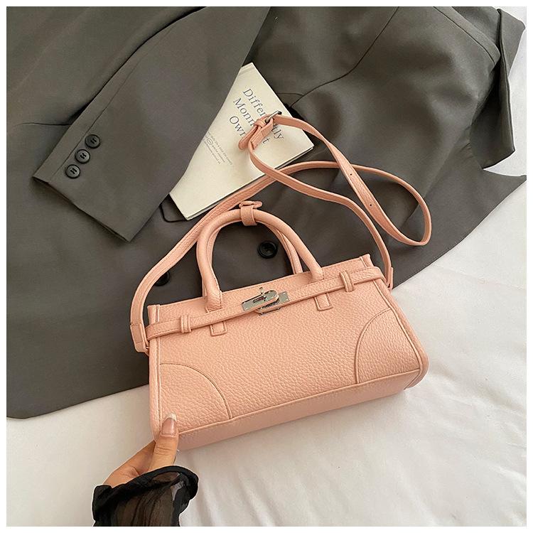 

Niche fashion lychee pattern handbag 2025 new Korean solid color retro casual shoulder bag messenger bag