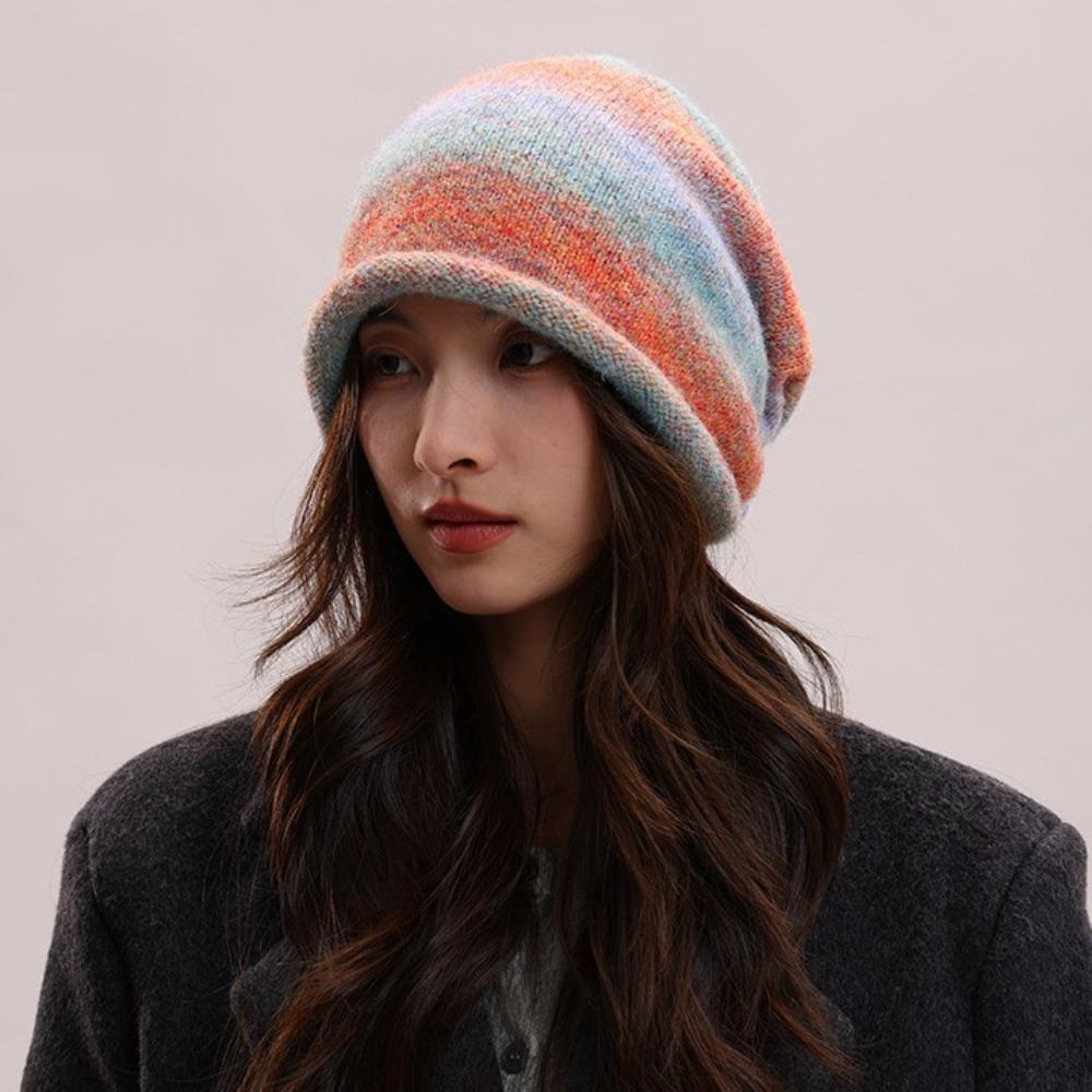 Gradient Color Bonnet Hat Large Size Drawstring Slouch Hat Fashion Beanies Skullies