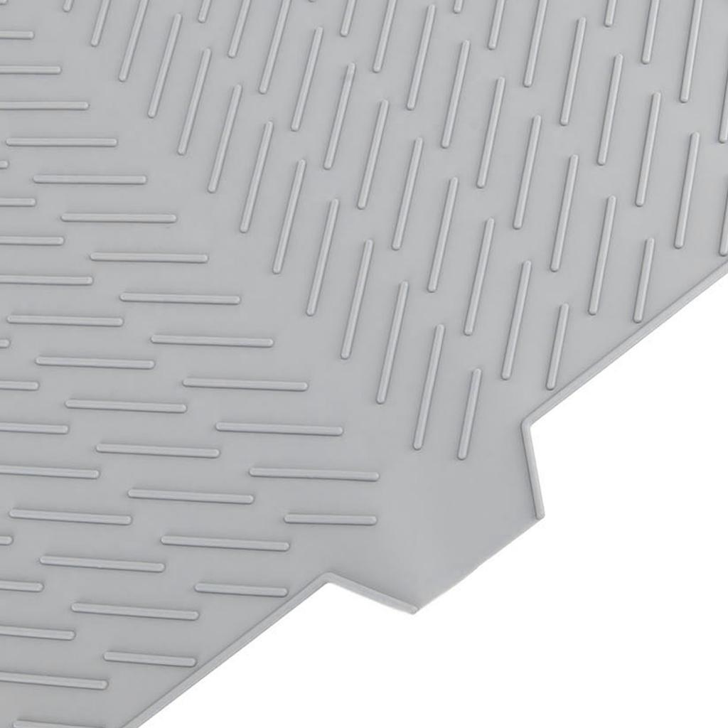 Silicone Dish Drying Mat with Built In Drain Lip Prevent Water Build Up Drying Pad Tray for Kitchen Grey