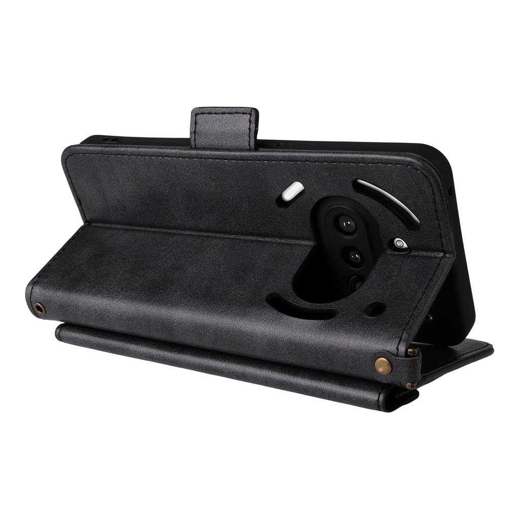 For Nothing Phone (3a) Leather Case Magnetic Closure Wallet Stand Phone Cover with Crossbody Strap