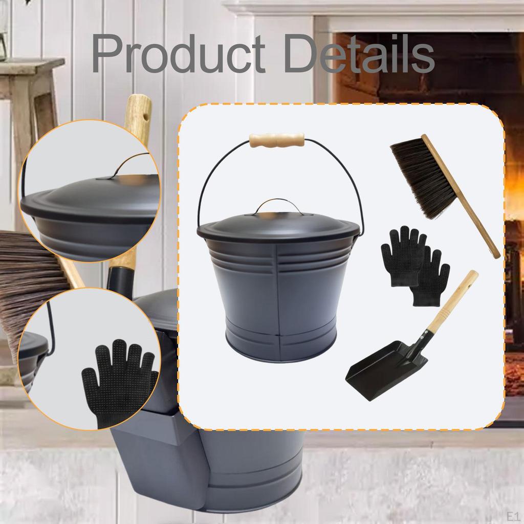 Fireplace Ash Cleaning Tool Set Tools, Sturdy, Professional Essential Accessories, Bucket