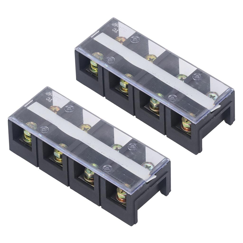 Terminal Strip Dual Rows High Current Screw Terminal Block with Cover 600V 60A 2pcs 4 Position