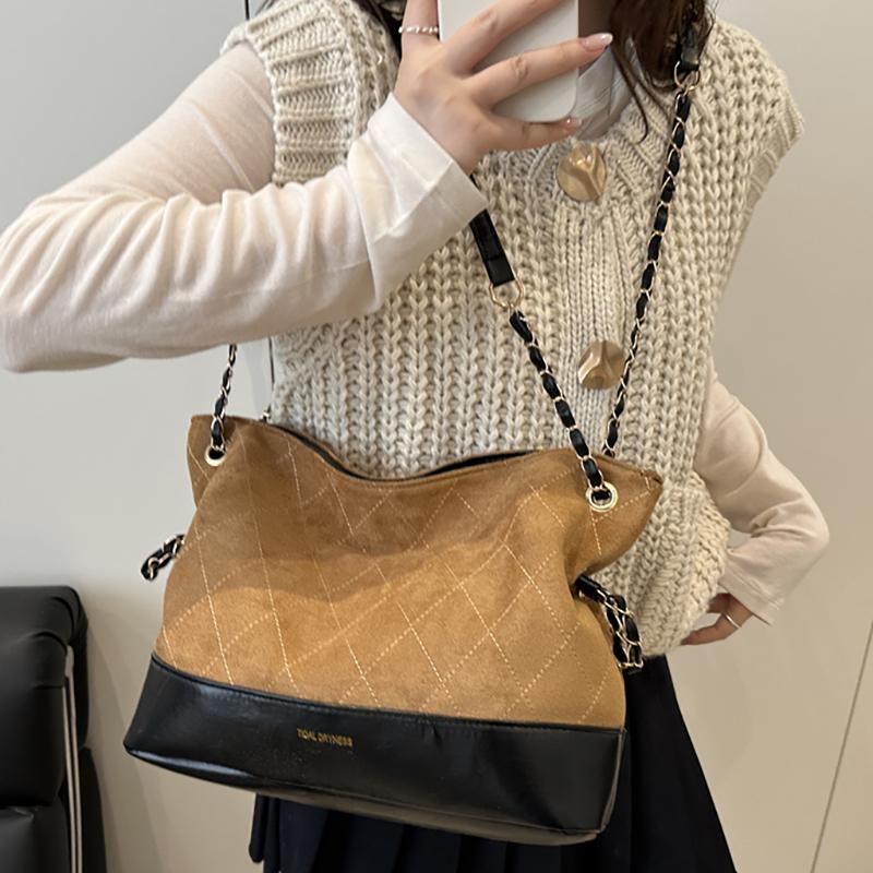 Modna Zamszowa Torba Crossbody Damska 2025 Nowa Jesień Zima Retro Haftowana Duża Pojemność Diamentowy Id Łańcuch Wzór Torba Tote