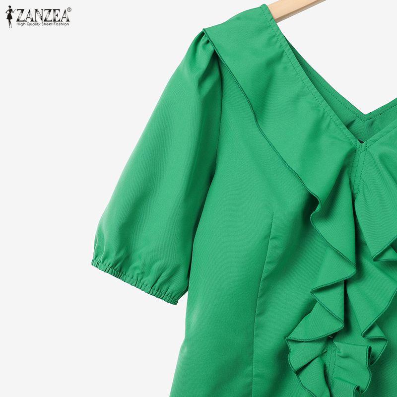 ZANZEA Bluză și pantaloni cu mâneci scurte pentru femei Seturi de costume din două piese de vară