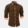 Fashion Shirt Spring Autumn Solid Color Splicing Contrasting Color Casual Long Sleeved Men's Shirts (men’s)