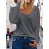 Fashion See-through Striped Long Sleeve T-Shirt Female Autumn Loose V Neck Pullover Tops Women Solid Color Casual Commuter Tees