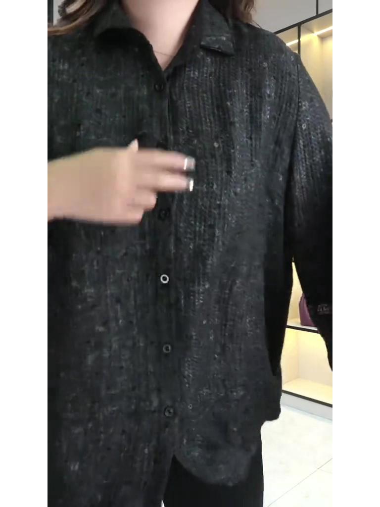 High-End Iron Black Light Luxury Chiffon Print Blouse - Slimming Top, Plus Size Women's Clothing