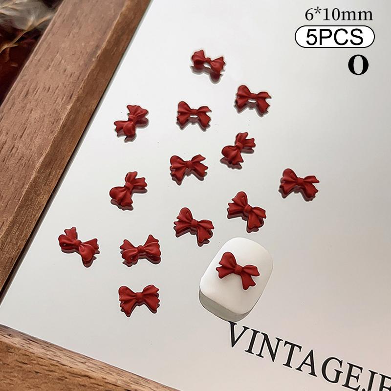 

5 шт. французская лента цвета красного вина, мини-бантик из желе, смоляные стразы для дизайна ногтей, украшения для маникюра, винтажные подвески, аксессуары для салона красоты своими руками O