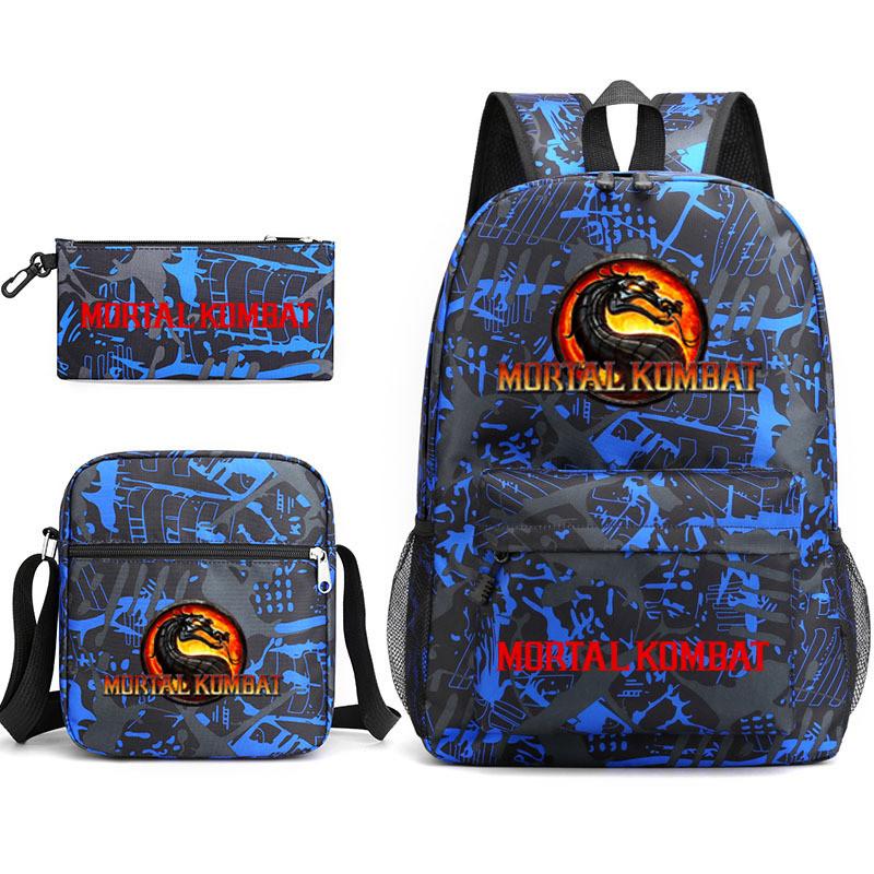 Mortal Kombat Book Bag Threepiece Set With Waterproof Oxford Fabric For Casual Travel